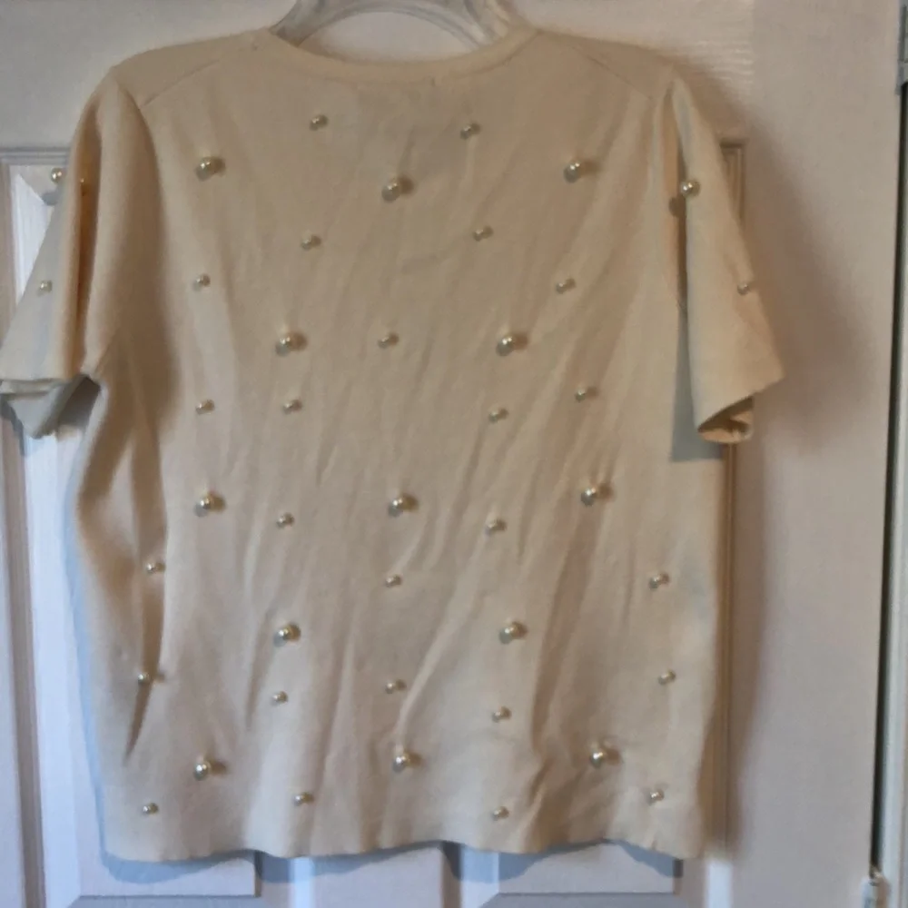 Zara Pearl embellished short sleeve lightweight sweater XL - Picture 7 of 7